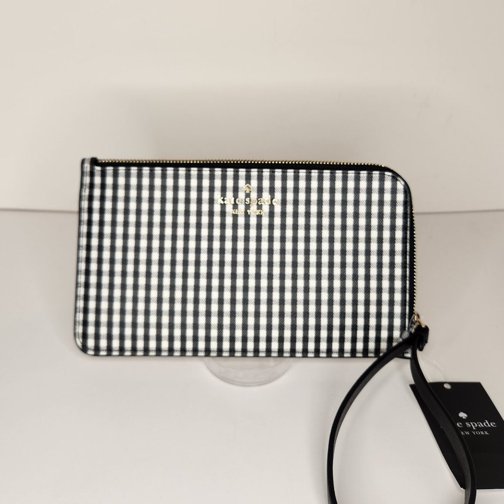 Kate Spade Medium Large Zip Wristlet - Lucy - Jazzy Gingham Black/White - NWT
